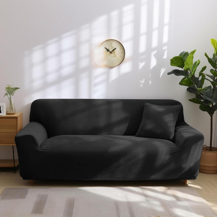 NAKIHOUSE Dicke Samt Sofa Überwürfe Sofabezug mit einem Kissenbezug, Superweicher Elastische Sofa Ab