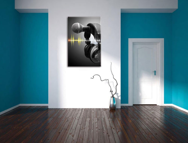 Pixxprint Mikrofon mit Kopfhörern als Leinwandbild/Grösse: 100x70 / Wandbild/Kunstdruck/fertig bespa