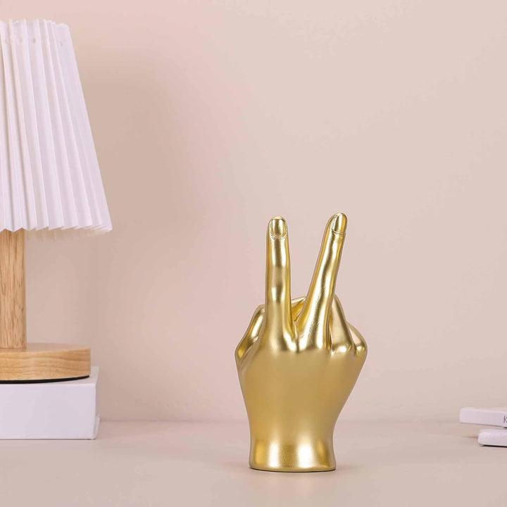 LCCCK Goldfarbenes Friedensschild, kreative Handskulptur, coole Schreibtisch-Dekor-Statue, Harz-Fing