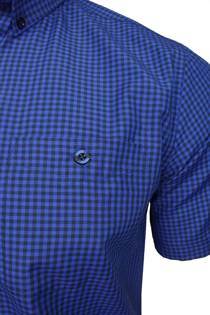 Xact Herren Kurzarmhemd mit Gingham-Karo, Button-Down-Kragen, Normale Passform S Electric/ Navy, S E