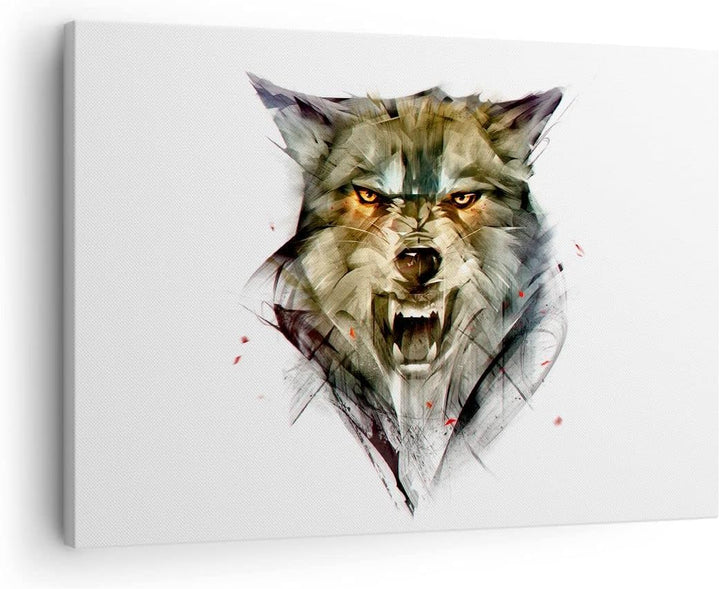 Bilder auf Leinwand Wolf Tier Wald Leinwandbild mit Rahmen 70x50cm Wandbilder Dekoration Wohnzimmer