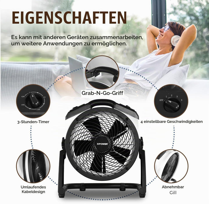 XPower Hochleistungs-Industrie-Hochgeschwindigkeits-Luftbeweger für den ganzen Raum, Luftzirkulator,