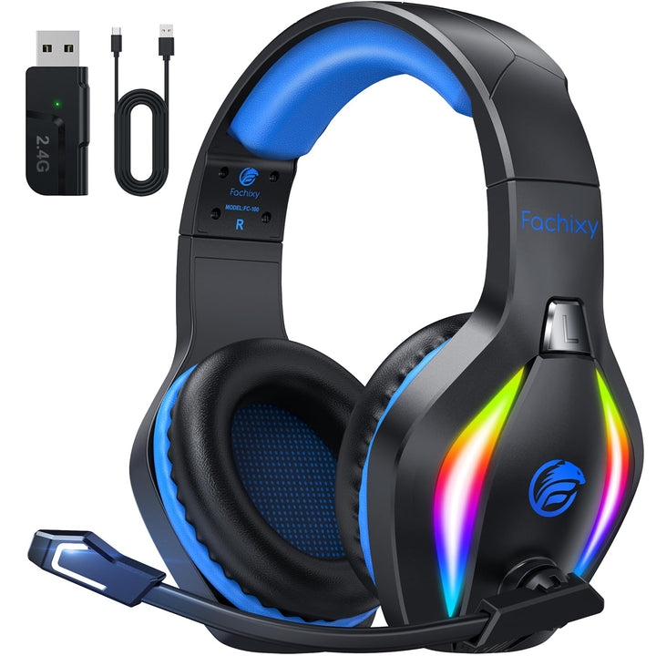Fachixy FC100 Headset mit Mikrofon, 2,4G Wireless Gaming Headset für PS5, PS4, PC, Switch, Mac, Surr