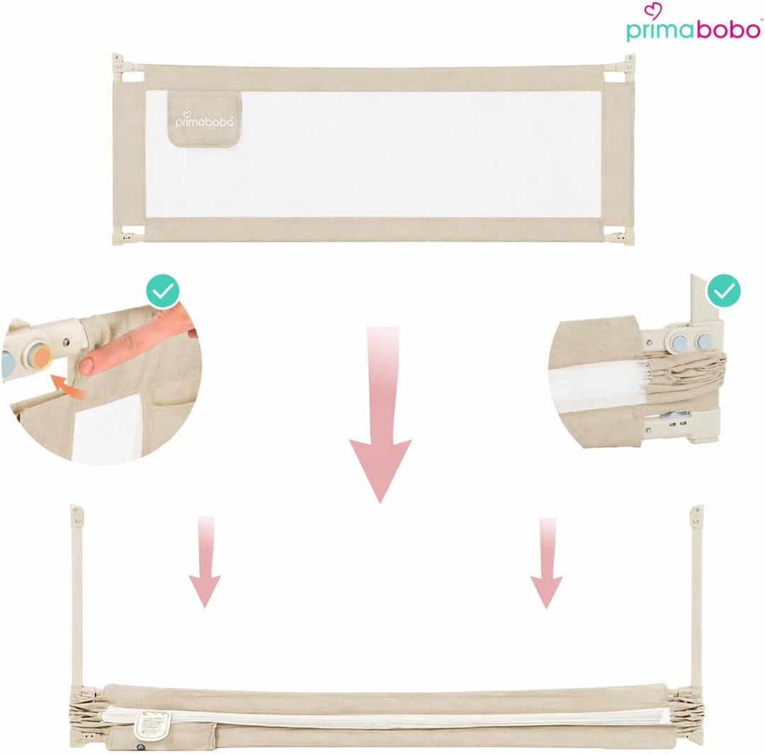 Primabobo Bettgitter 160 cm Beige – Rausfallschutz Kinderbett, Sicheres Bettgitter Kinder, Einfache
