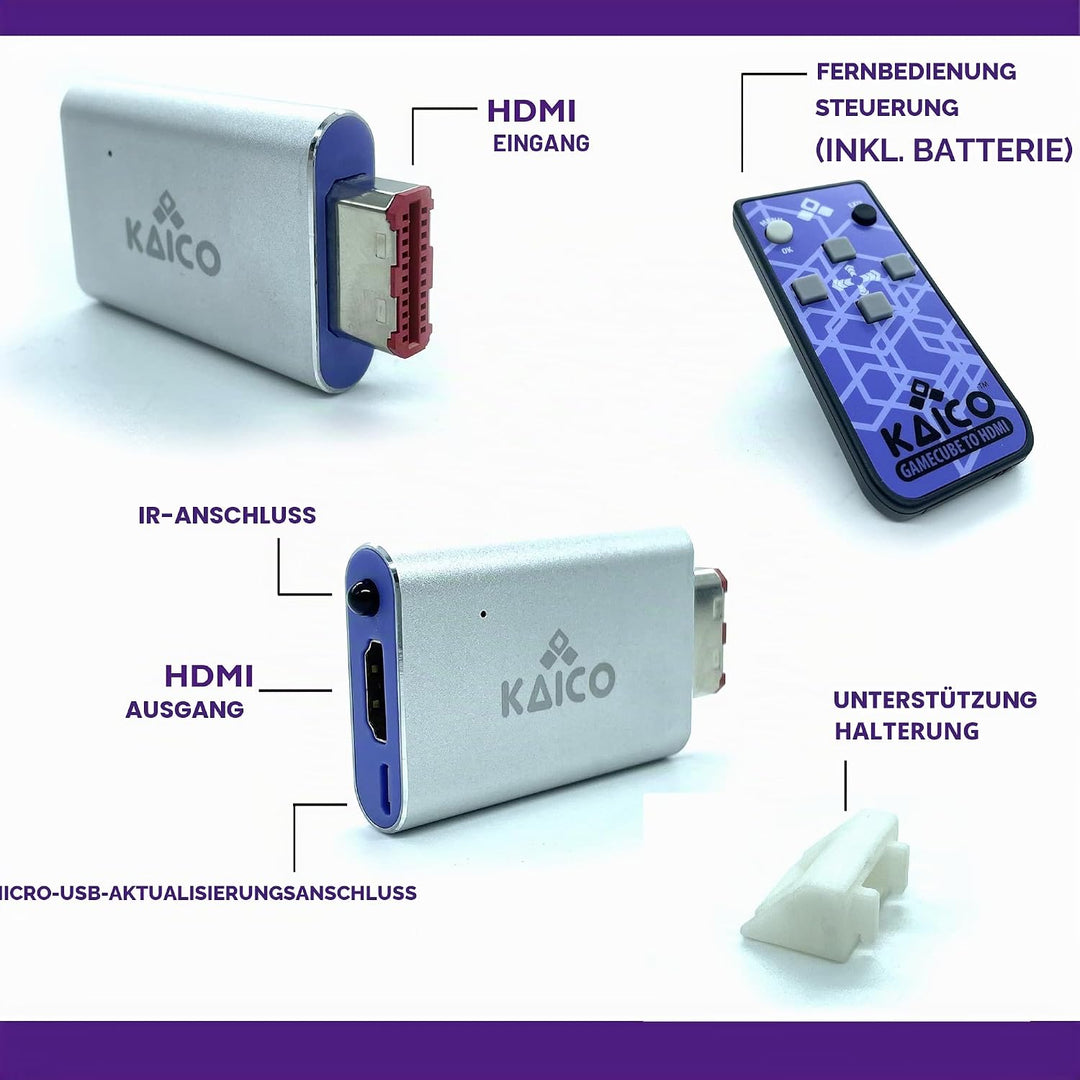 Gamecube HDMI Adapter für Original Nintendo Gamecube mit GCVideo Software - Unterstützt 2-Fach Zeile