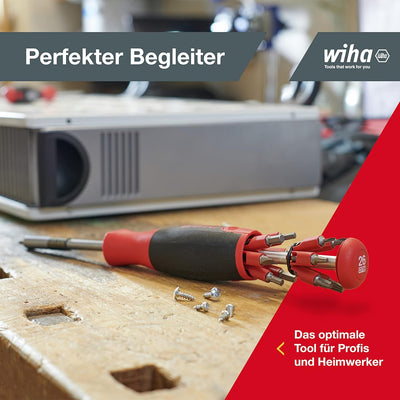 Wiha Schraubendreher mit Bit Magazin LiftUp 25 magnetisch gemischt mit 12 Bits, 1/4" (3803), Bits im