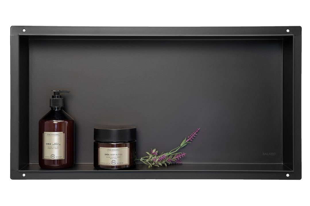 Balneo WALL-Box NO RIM - Schwarz Nische Edelstahl - Schwarz Wandnische Dusche - Wasserdicht - Flexib