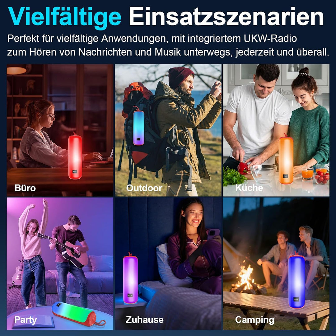 VOCH Tragbarer Bluetooth Lautsprecher mit RGB Licht, 40W Stereo Sound, Bluetooth 5.3, TWS Pairing, I