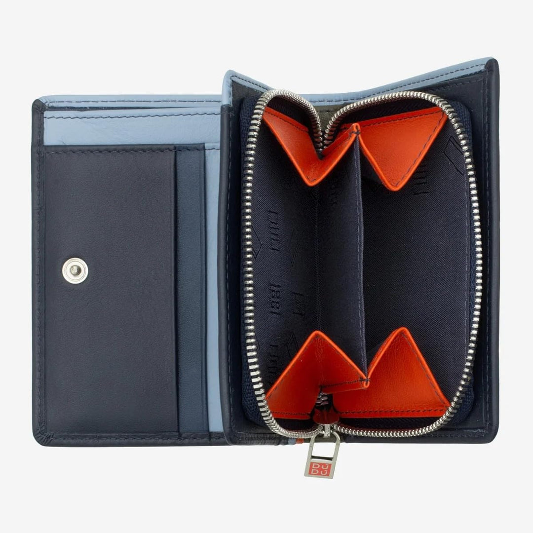 DuDu Kleine Damen-Brieftasche aus farbigem Leder mit Kartenfächern und Münzfach mit Reissverschluss