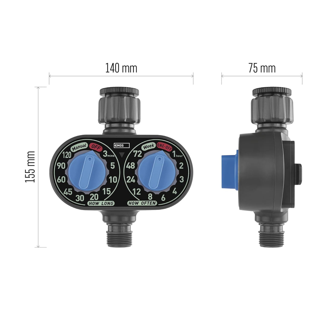 EMOS - mechanische Bewässerungsuhr mit 1 Ausgang - batteriebetriebene Bewässerungssteuerung bis 8bar