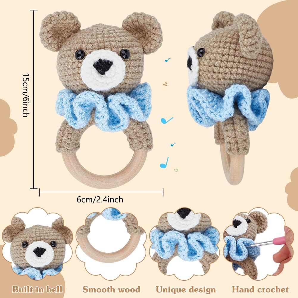 WEBEEDY 2 Sets Häkel-Set für Anfänger, DIY Bären-Häkelrassel-Set mit detaillierter Anleitung, Garn,