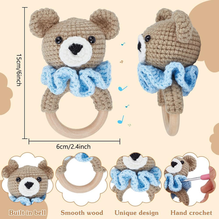 WEBEEDY 2 Sets Häkel-Set für Anfänger, DIY Bären-Häkelrassel-Set mit detaillierter Anleitung, Garn,