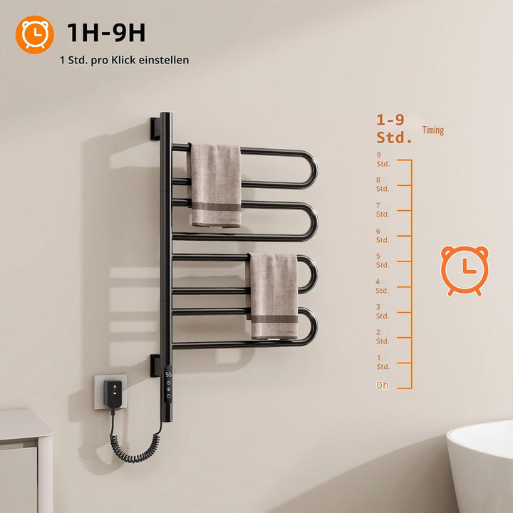 Handtuchheizkörper Elektrisch, 430×780mm, 130W, 180° Drehung Badheizkörper Elektrisch, Schwarz Handt