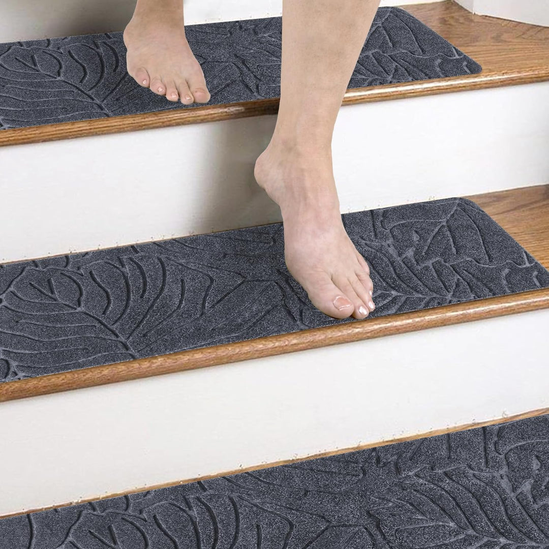 Leeko Stufenmatten, Treppenteppich für Innen Selbstklebend Anti Rutsch Treppenmatten im 15er Set Ode