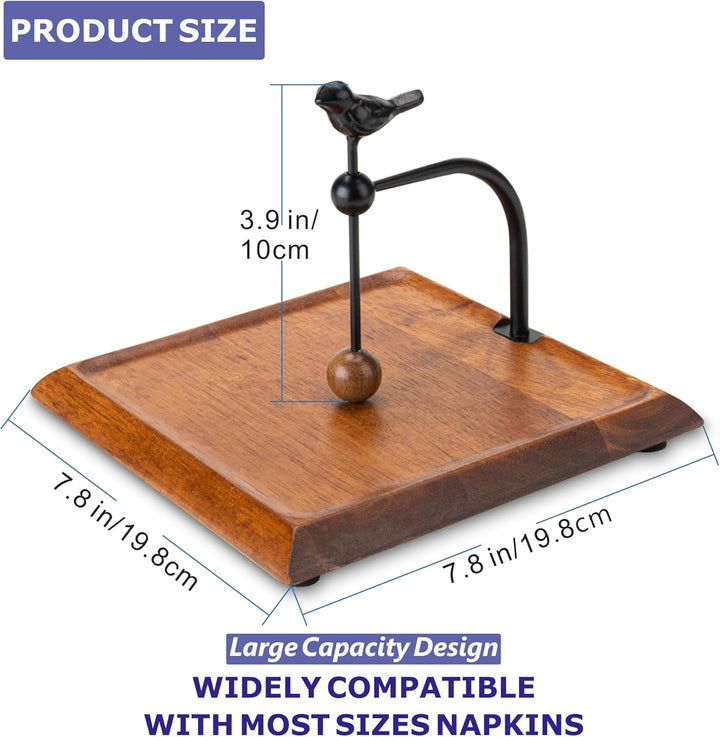 Holzserviettenhalter mit vogelartigem Griff – Eleganter flacher Serviettenhalter mit gewichtetem Arm