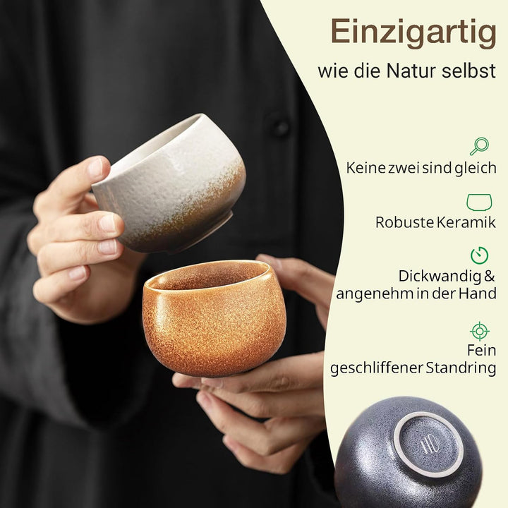 Espressotassen SET 4x80ml, Dickwandig Tassen aus Steingut, Handgefertigte bunte Kaffeetassen, Kerami