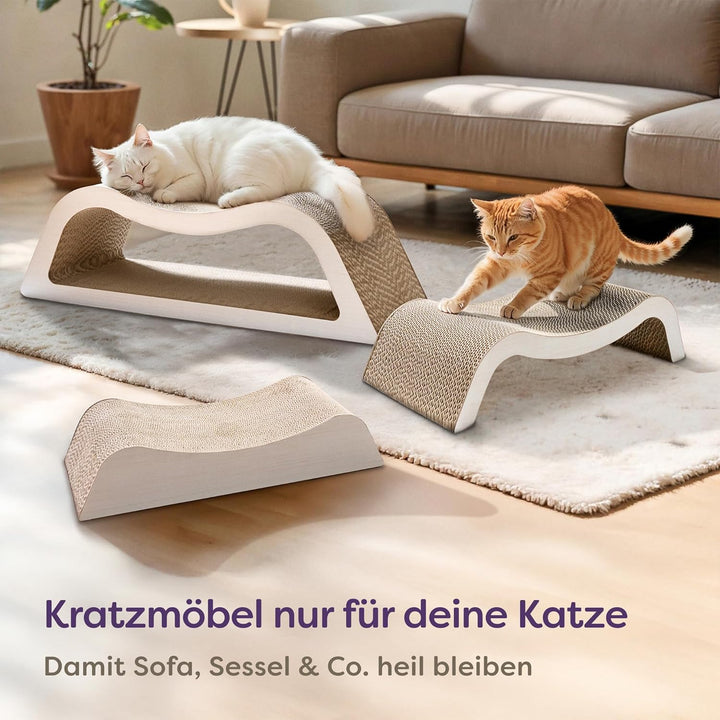 Knupis Kratzmöbel Kratzbrett Katze 3-teilig XXL 75cm – Besonders Kratzfeste Kratzpappe zur Krallenpf