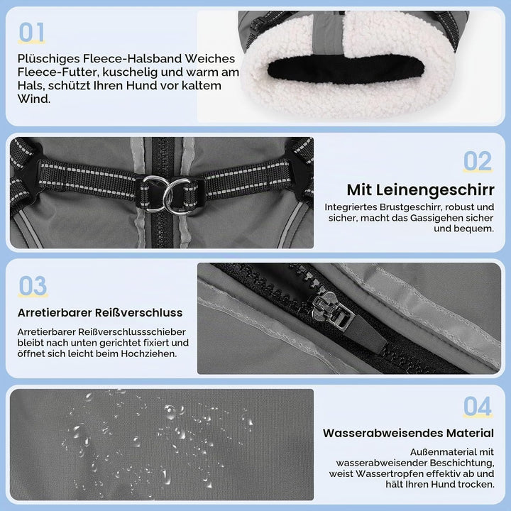 Hundemantel Hundejacke Warm Wintermantel mit Reissverschluss Winddichte &amp; Winddichte mit Reflektorst