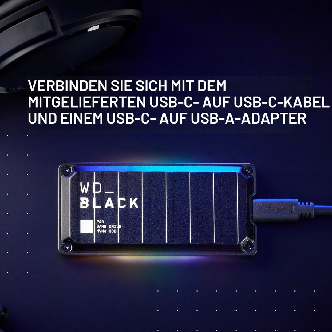 WD_BLACK P40 Game Drive SSD 500 GB externe SSD (WD_BLACK Dashboard, 2.000 MB/s Lesen, 1.950 MB/s Sch