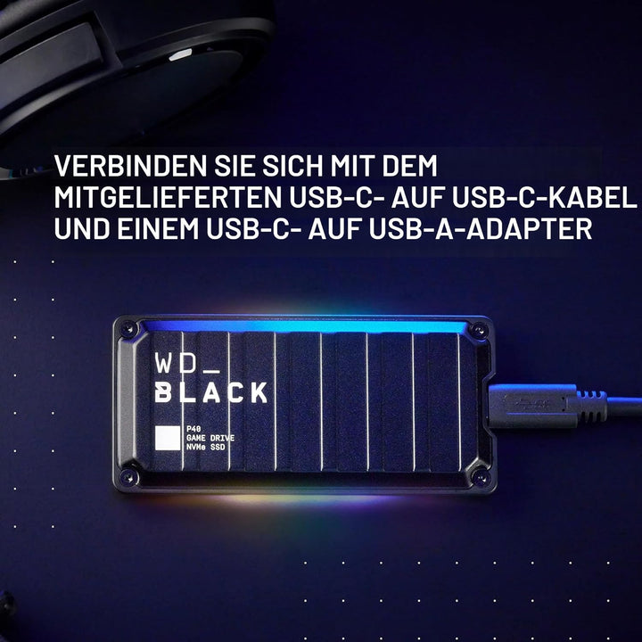 WD_BLACK P40 Game Drive SSD 500 GB externe SSD (WD_BLACK Dashboard, 2.000 MB/s Lesen, 1.950 MB/s Sch