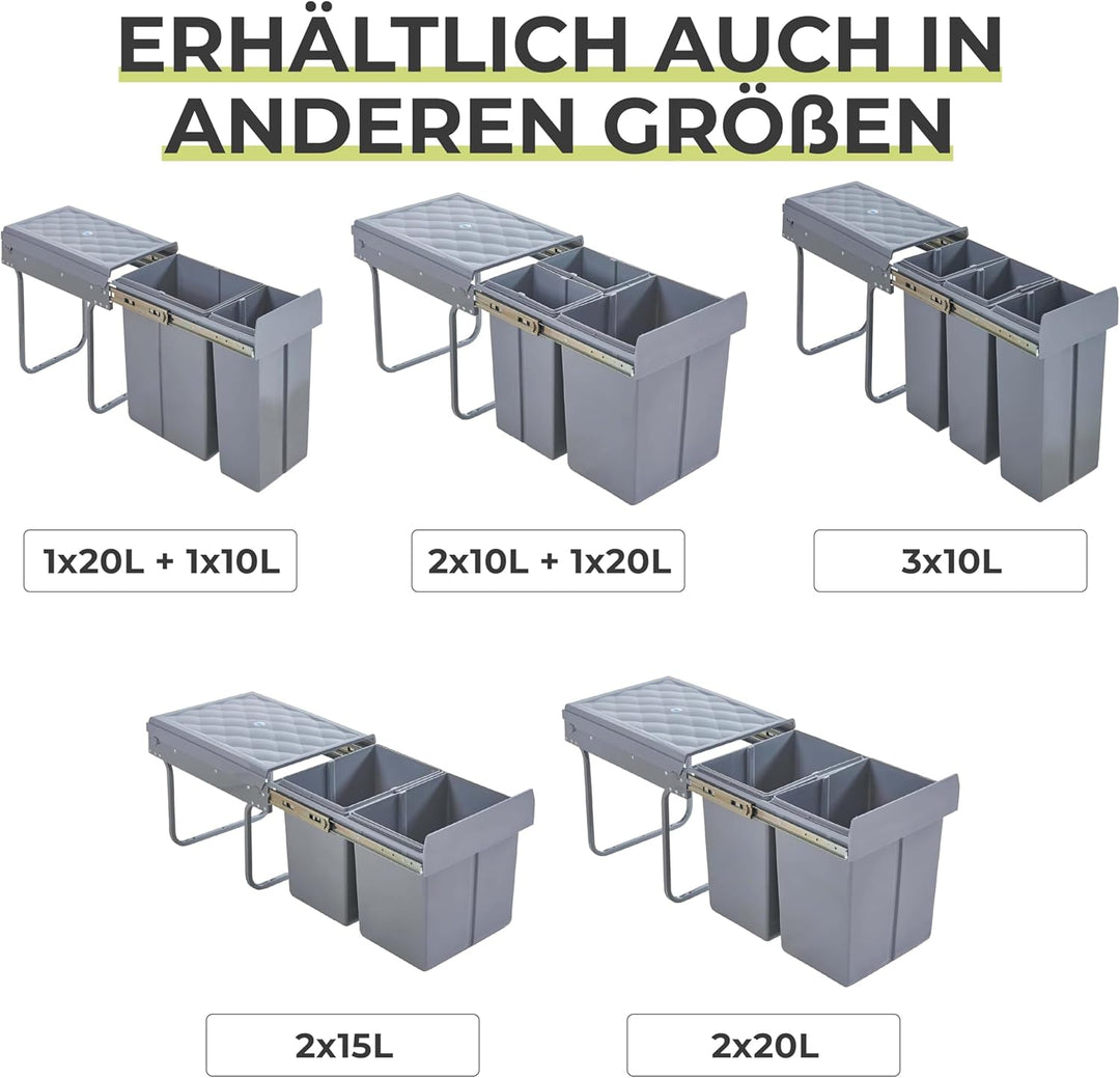 [en.casa] Einbau-Mülleimer Froland Abfallsortierer Ausziehbarer Müllsammler 2 Herausnehmbare Fächer