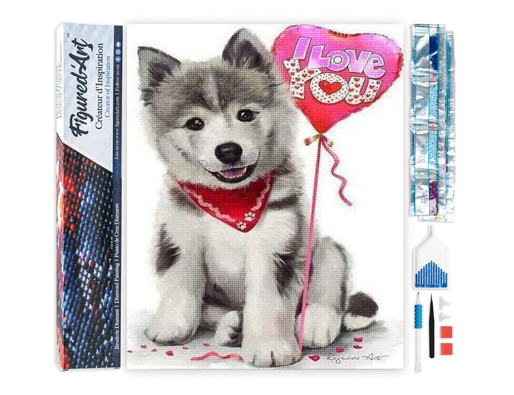 Figured'Art Diamond Painting Erwachsene 40x50cm Ganze Leinwand gerollt Hund I Love You 5D Bilder Eck