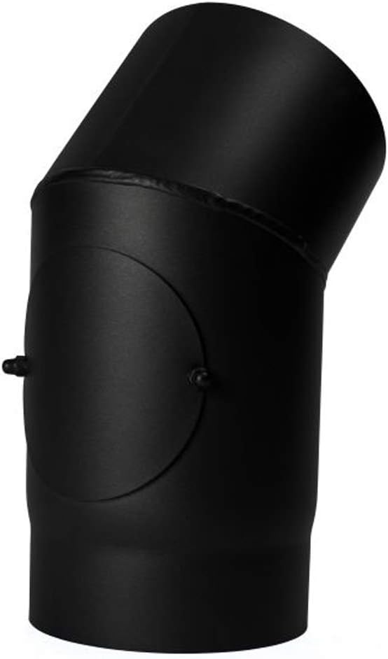 Ofenrohr 2mm 150mm 45° Bogen mit Tür Schwarz, 45° Bogen mit Tür Schwarz