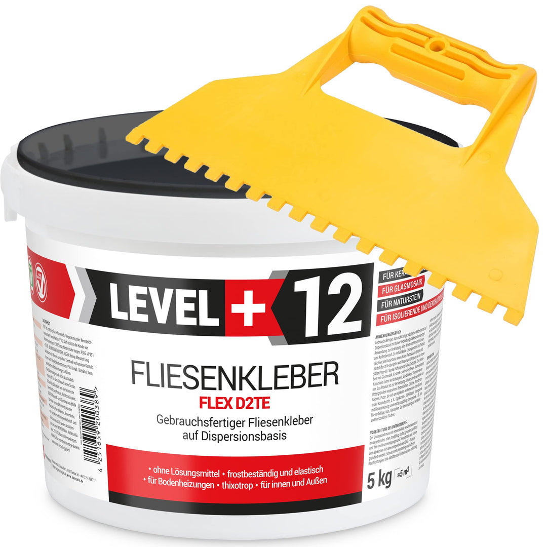 Fertig Fliesenkleber 5 kg Fertig + Kunstoffzahnspachtel Steinkleber Flexmörtel Weiss Dispersions-Kle
