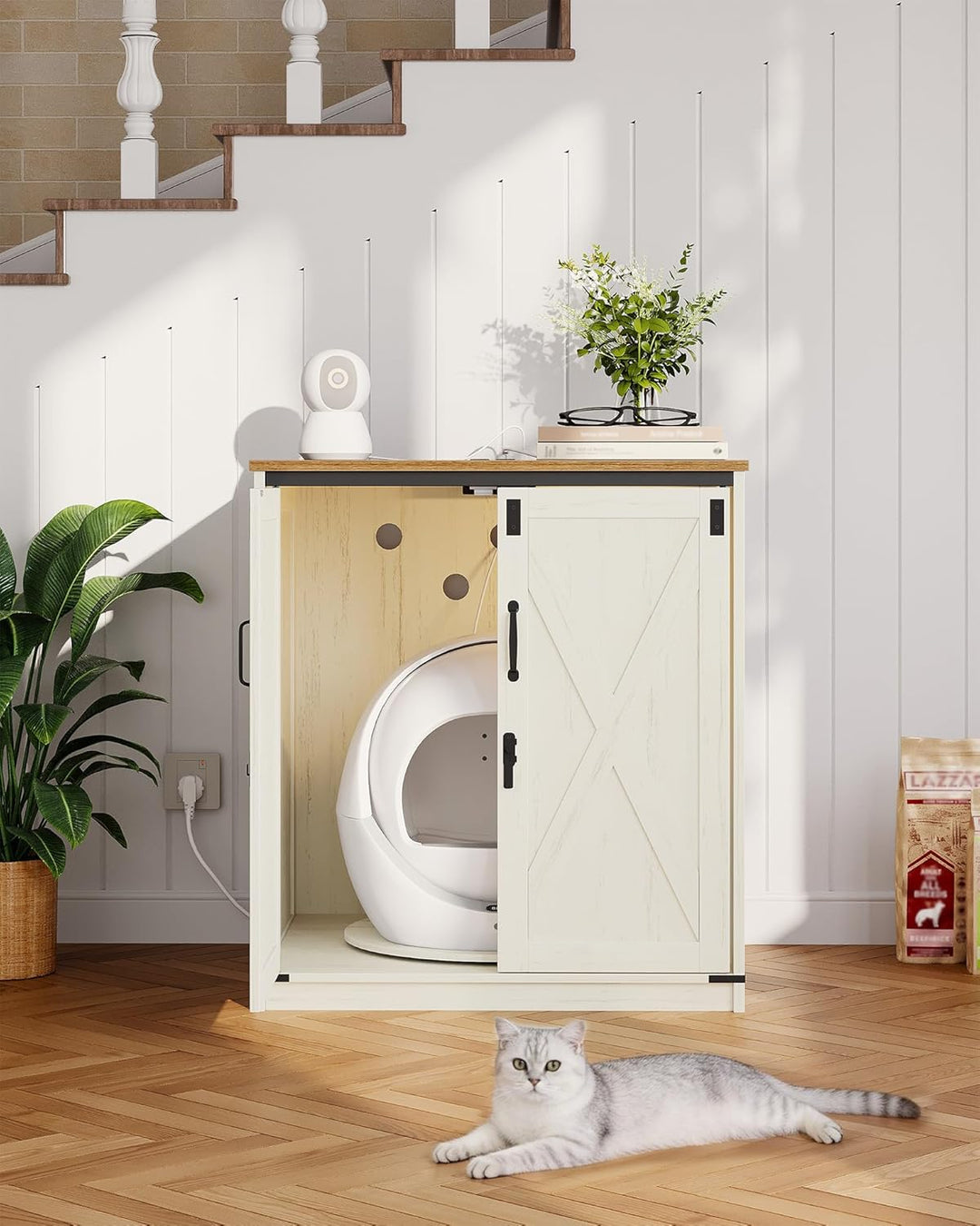 Hzuaneri Gross Katzenschrank, 82 × 70 × 90 cm, Verdeckter Katzenklo Schrank mit Drehbarer Schale, St