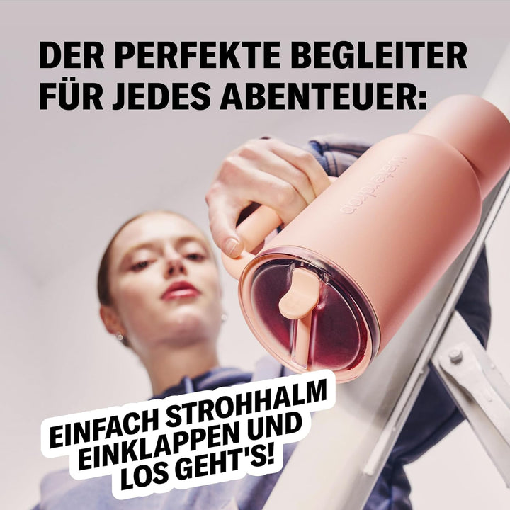 waterdrop® Thermobecher mit Strohhalm 1,1L – Auslaufsichere, robuste Trinkflasche mit aufklappbarem