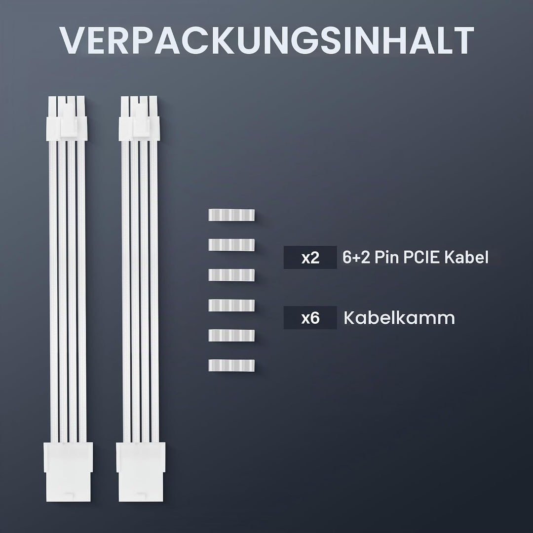 Verlängerungskabel-Adapter ATX 8-polig auf ATX 8-polig (6+2) Stecker, Weiss, für PC Build, High-End-