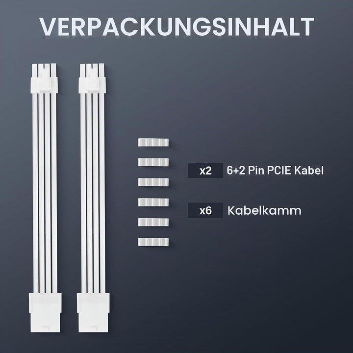 Verlängerungskabel-Adapter ATX 8-polig auf ATX 8-polig (6+2) Stecker, Weiss, für PC Build, High-End-