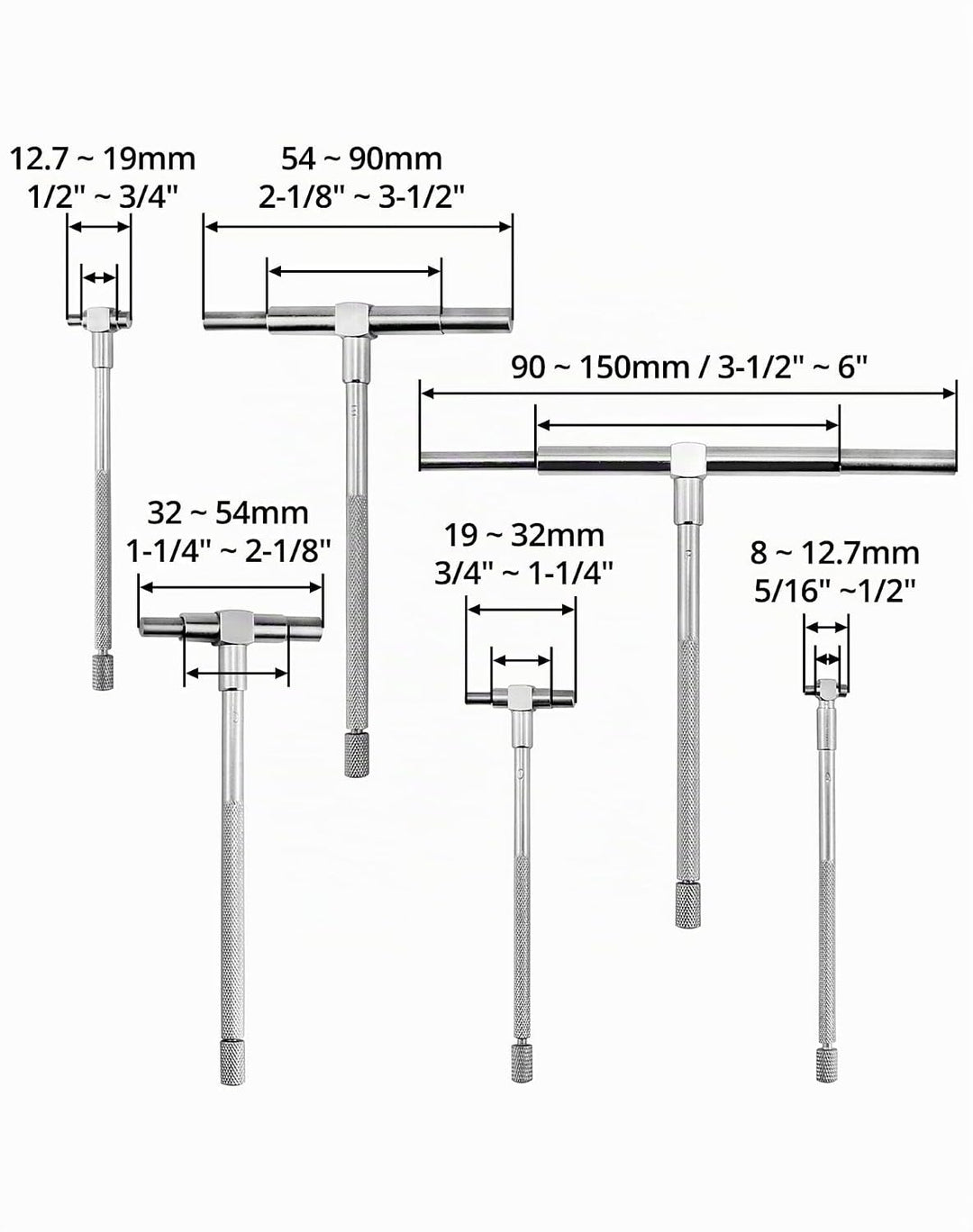 QWORK® Teleskoplehren 8mm - 150mm Innendurchmesser Einstellbar, 6 Stück/Set