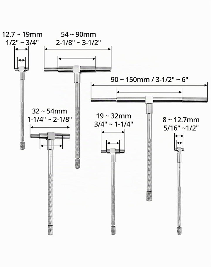 QWORK® Teleskoplehren 8mm - 150mm Innendurchmesser Einstellbar, 6 Stück/Set