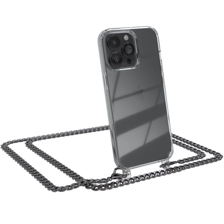 EAZY CASE Handykette kompatibel mit iPhone 13 Pro Handyhülle mit Metall Umhängeband und Ersatz Korde