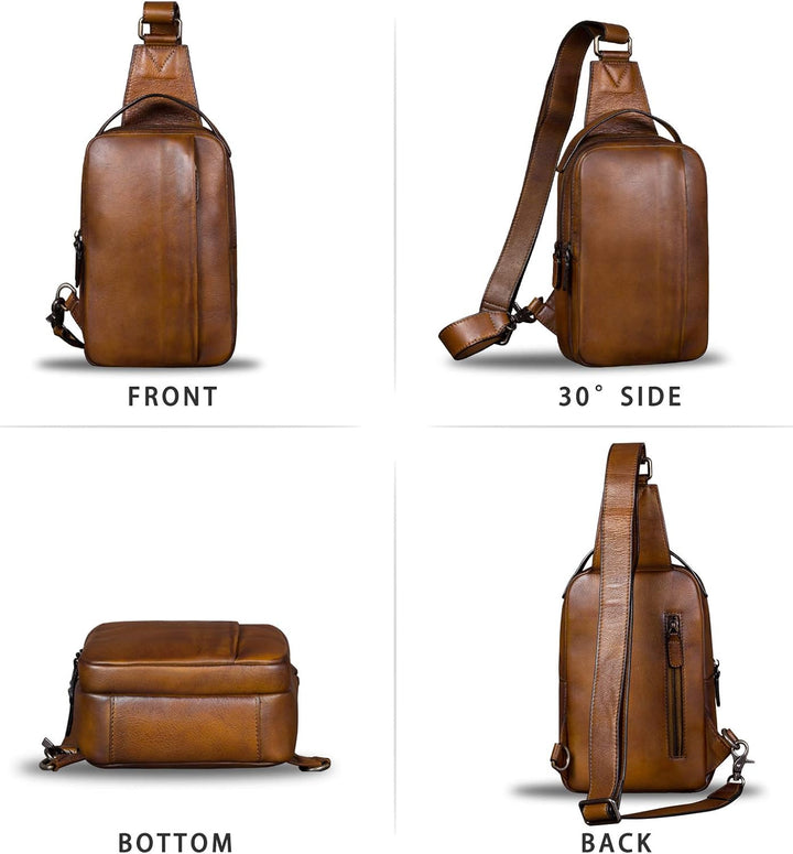 IVTG Genuine Leather Sling Bag for Men and Women Vintage Real Leather Sling Backpack Shoulder Crossb