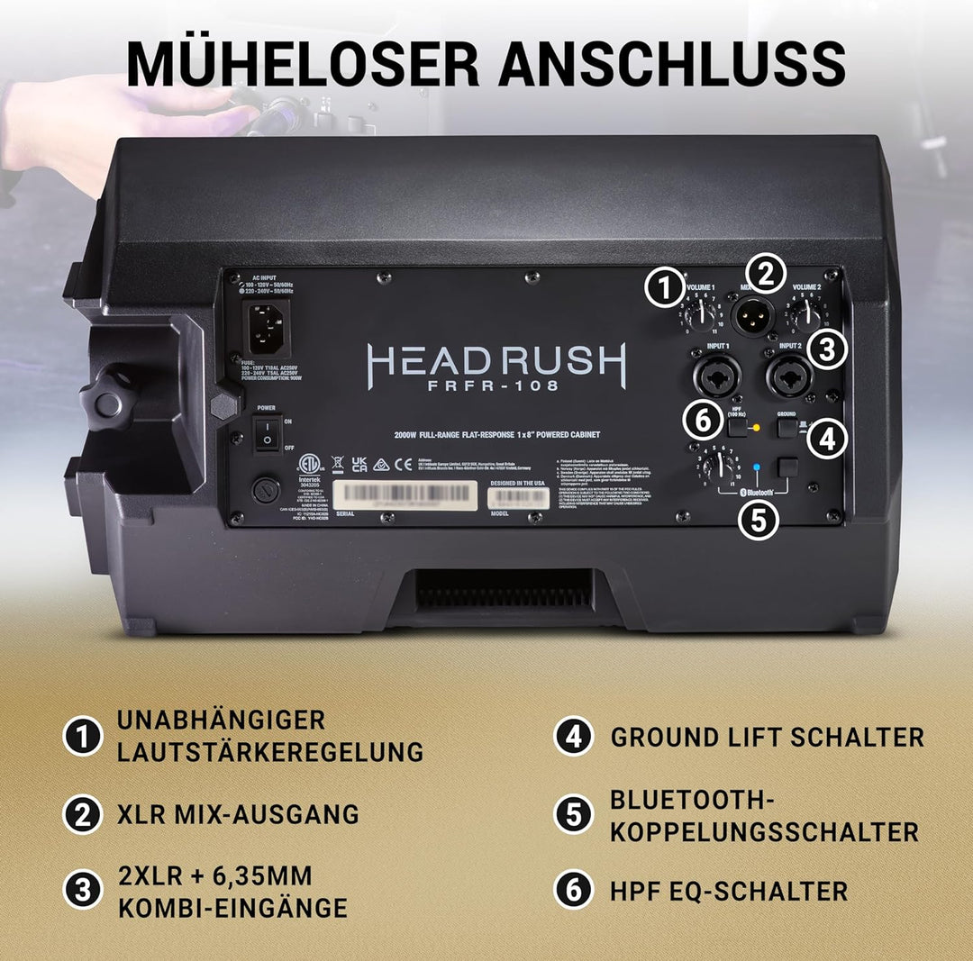 Headrush FRFR108 MKII - 2000W E Gitarre & Bass Amp, 8" Fullrange linearer Frequenzgang Bluetooth-Lau