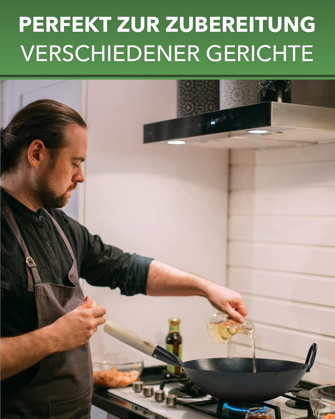 pasoli Wok für Gasherd und Grill inkl. gratis Rezepte eBook - voreingebrannt - Asiapfanne mit rundem