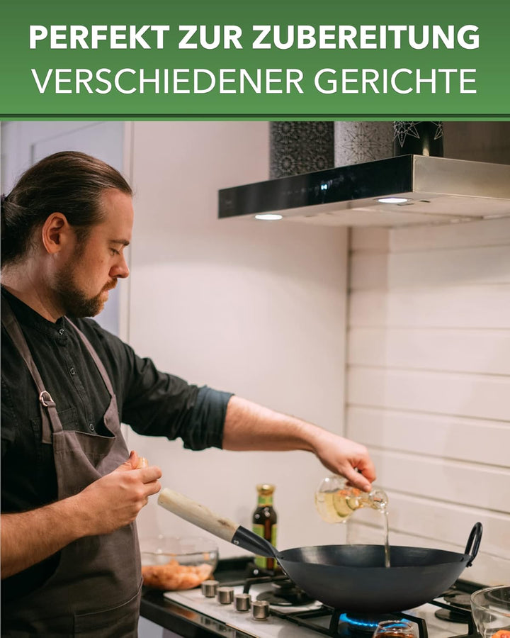 pasoli Wok für Gasherd und Grill inkl. gratis Rezepte eBook - voreingebrannt - Asiapfanne mit rundem
