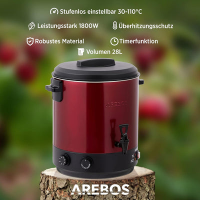 Arebos Einkochautomat 1800 W | Einkochtopf 28 L | mit Timer, Thermostat & Überhitzungsschutz | stufe