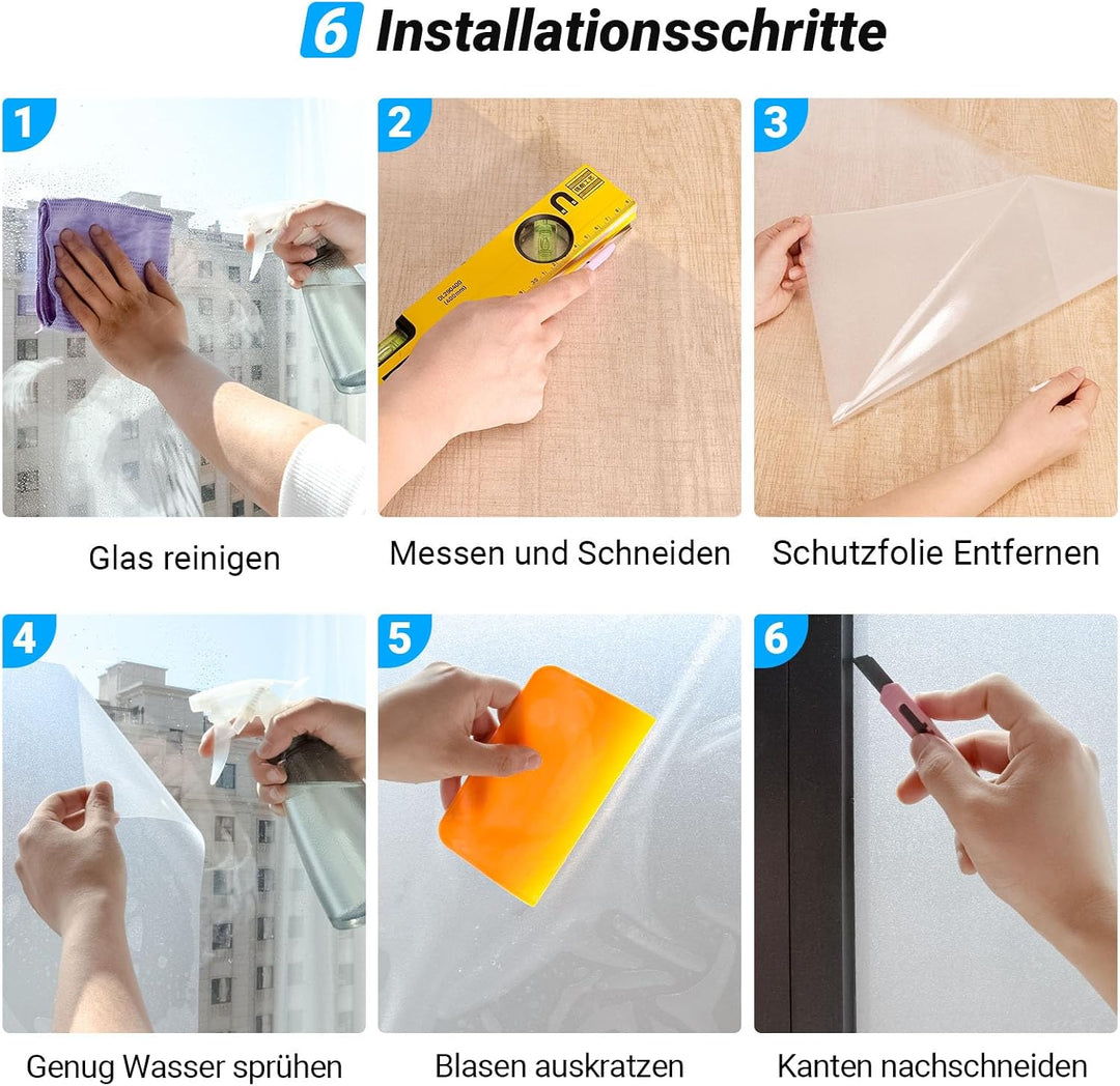 Funfox Fensterfolie Matt Blickdicht Milchglasfolie Fenster Selbstklebende Sichtschutzfolie Anti-UV S
