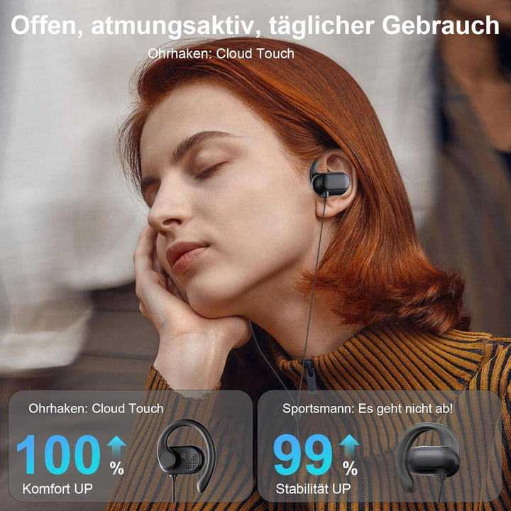 Open Ear Kopfhörer mit Kabel SportKopfhörer mit Verstellbarer Ohrbügel Mikrofon &amp; Lautstärkeregler 3