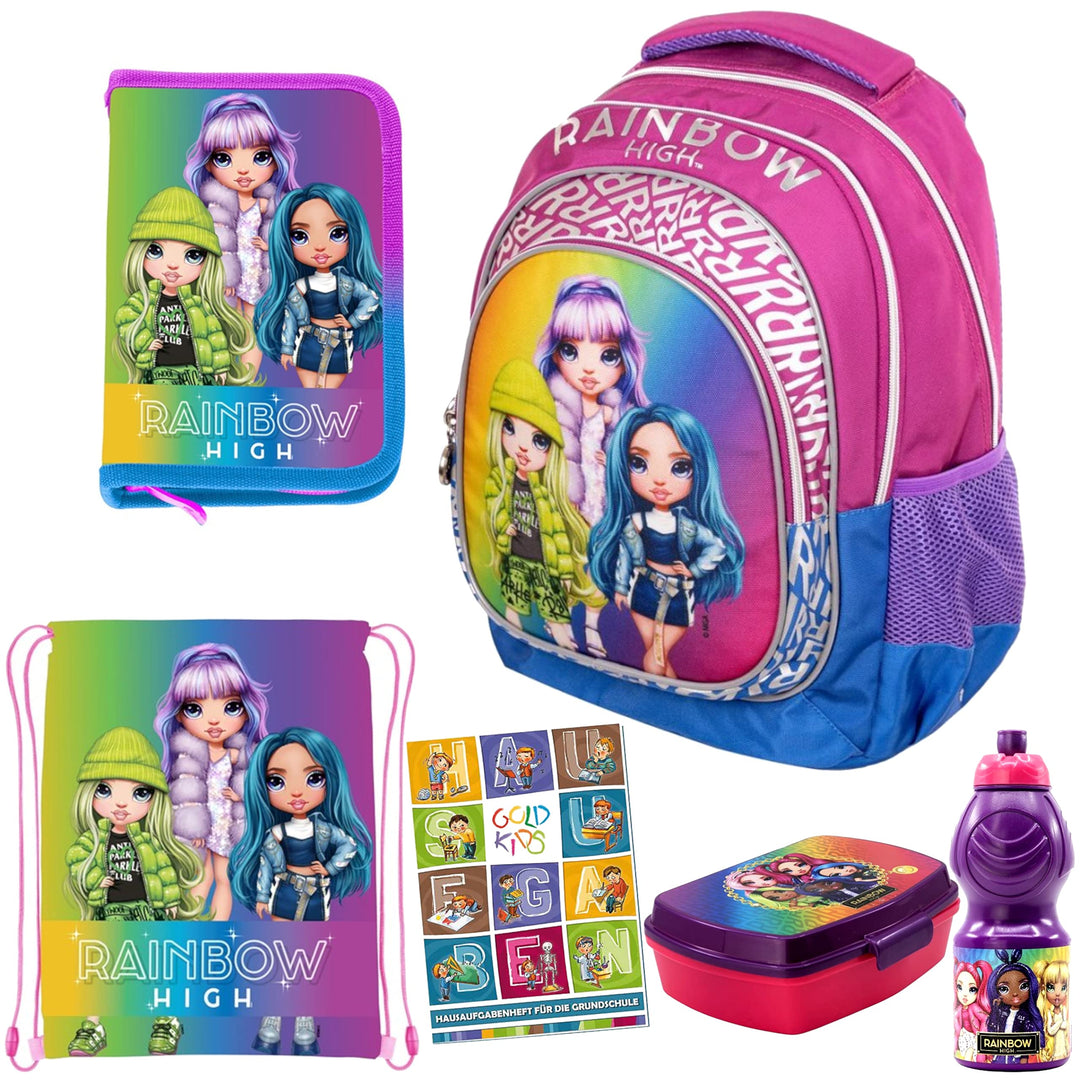 Goldkids 6er Set Schulrucksack Rucksack Federmappe Turnbeutel Brotdose Trinkflasche Aufgabenheft Rai