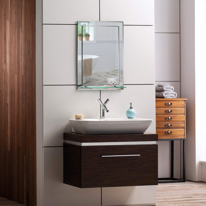 Schöner rechteckiger Badezimmerspiegel mit Ablage, modern und stylish, 2 Lagen Glass, mit abgerundet