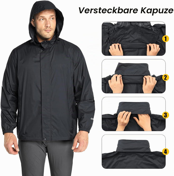 33,000ft Herren Windbreaker, Regenmantel M Schwarz, M Schwarz
