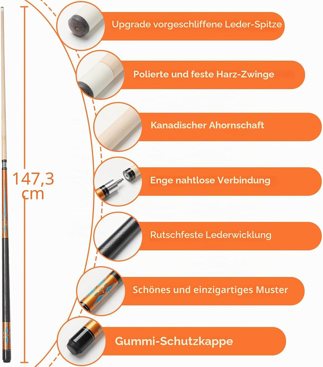 Billard Queue 18 19 20 21 oz, 58" Pool Queue Sticks 13mm Spitzen für Professionelle Billardspieler,