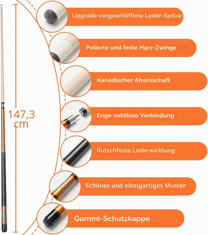 Billard Queue 18 19 20 21 oz, 58" Pool Queue Sticks 13mm Spitzen für Professionelle Billardspieler,