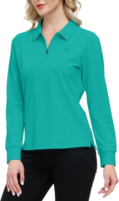 AjezMax Poloshirt Damen Golf Polohemd Langarm Baumwolle Sport Polo Wintershirts mit Reissverschluss