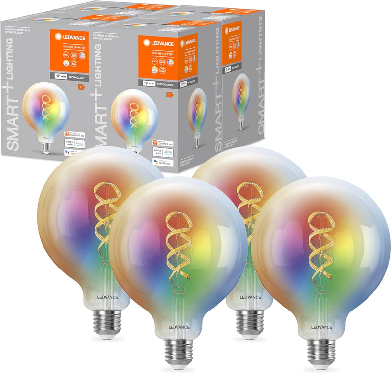 Bombilla LEDVANCE SMART+ WIFI LED, transparent, 4,8 W, 470 lm, Kugelform, 125 mm Durchmesser, E27-So