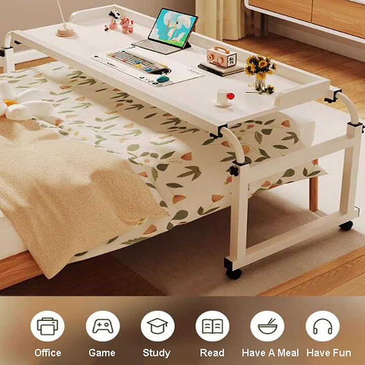 Überbett-Schreibtisch mit Rollen, Höhen- und Breitenverstellbarer Laptop-Tisch Breite 115-210 cm & H